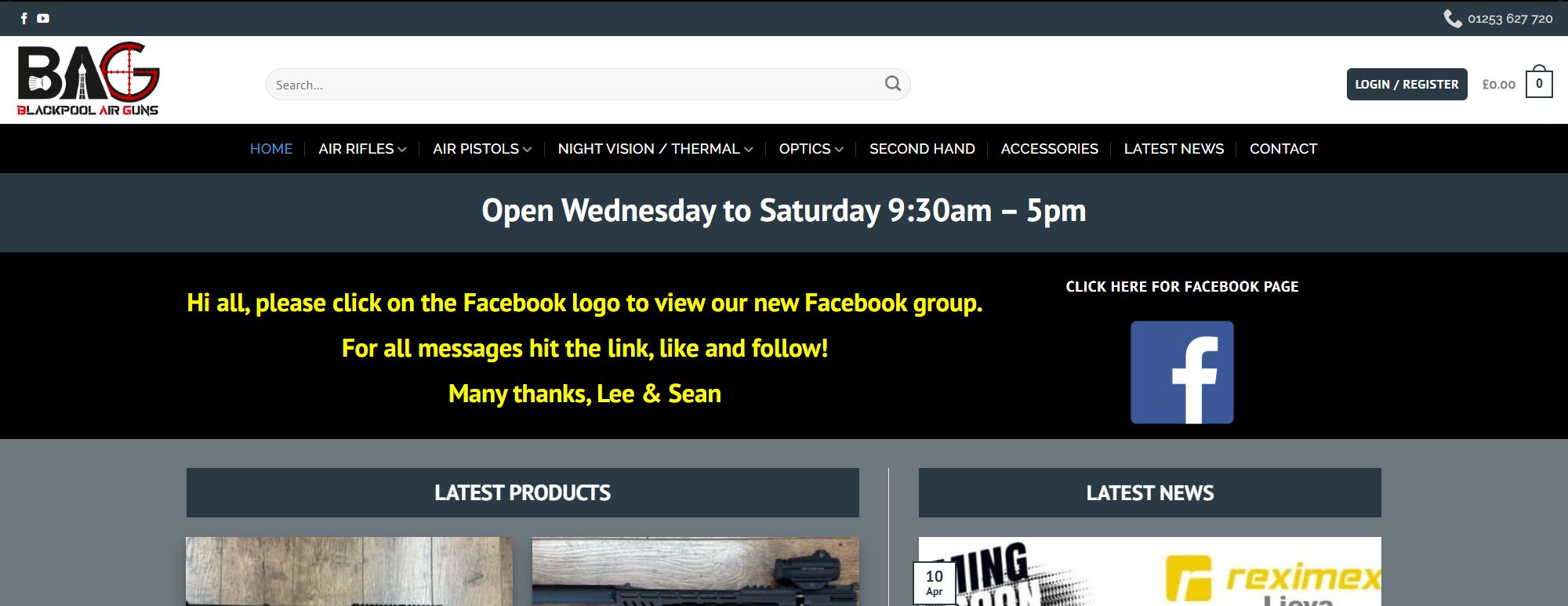 Blackpool Air Guns website before the redesign, showing its original catalogue homepage